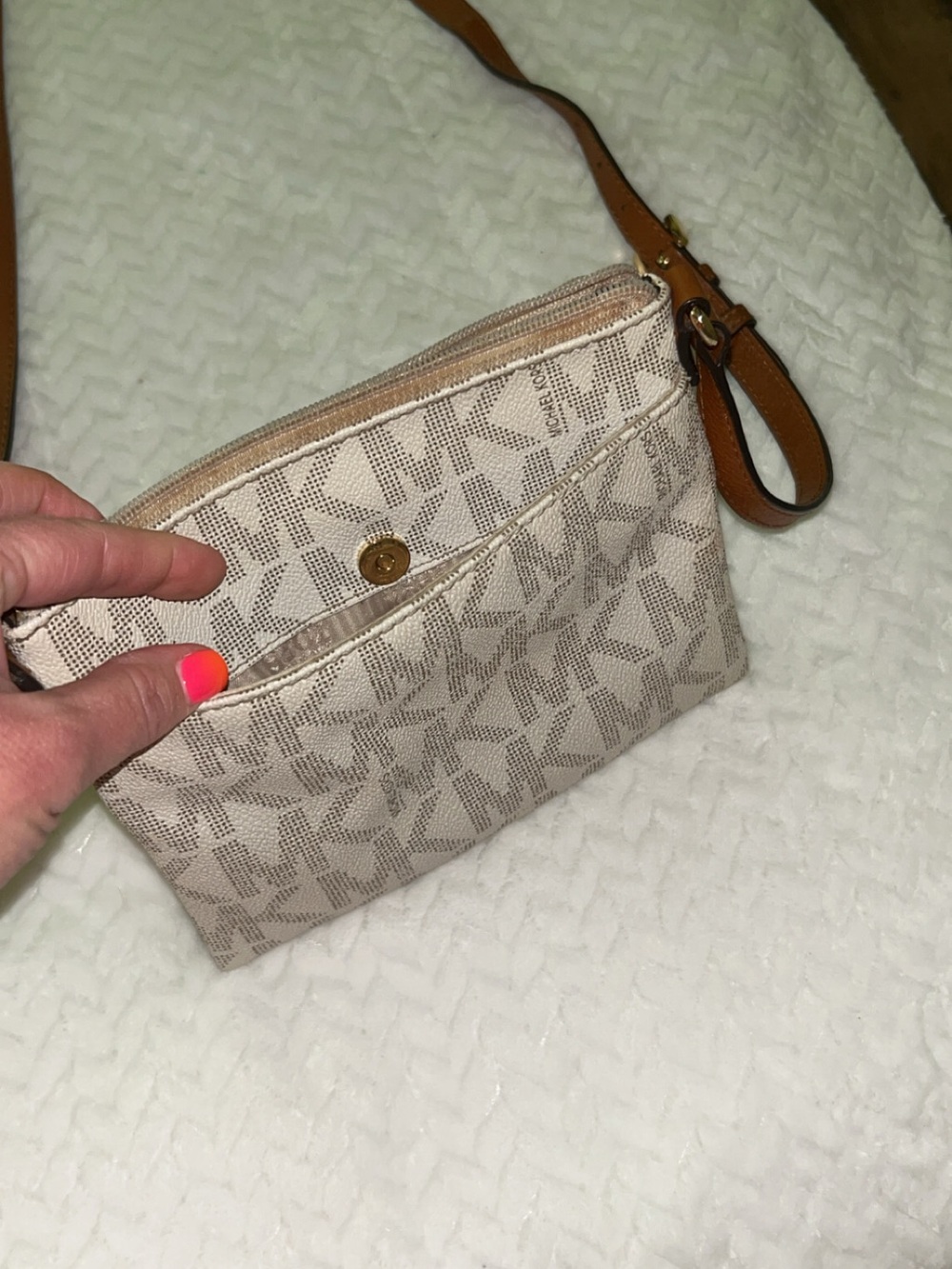 Michael Kors Beige Logo Crossbody with Tan Leather Strap - Picture 7 of 7